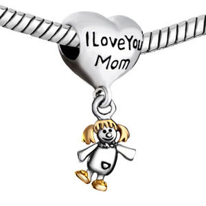 Pugster I Love You Mom Heart Bracelet Charm 22kt Gold Plated - Pandora Style